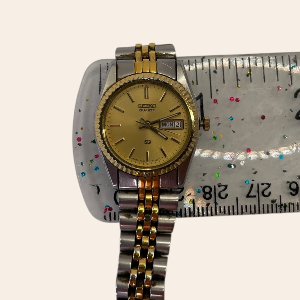 Vintage Seiko Quartz Watch Gold Dial Day Date Two Tone Jubilee Bracelet Classic - Picture 8 of 12